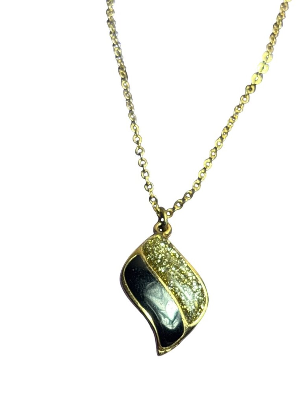 Vintage Royal Gold Glittel Black Enamel Goldtone Chain 18 inches Long